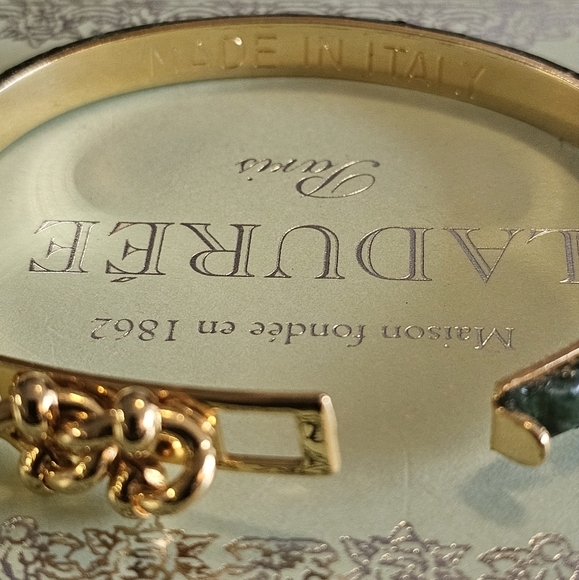 Made In Italy Green Leather Cuff Gold Tone Two Link Chain Bracelet - Picture 5 of 8